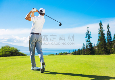 高尔夫球运动,进行中,球座,男人,球,开球,高尔夫球,水平画幅,击打,活动