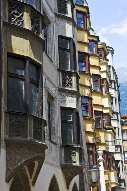 因斯布鲁克,凸窗,北提洛尔,建筑外部,外立面,古老的,房屋,城镇,垂直画幅,奥地利