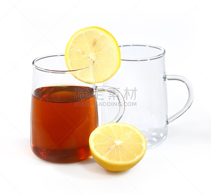 茶杯,水,水平画幅,无人,玻璃,饮料,特写,柠檬,白色,空的