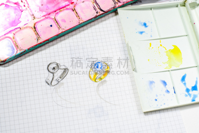 珠宝,白皮书,水彩画,草图,艺术家,白色,调色板,铅笔画,水平画幅,白色背景