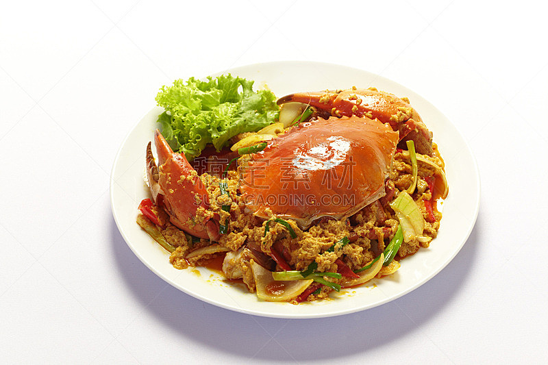 螃蟹,咖喱粉,水平画幅,鸡蛋,膳食,海产,香料,特写,泰国,即食食品