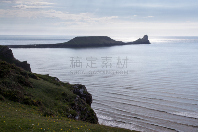 罗希力湾,威尔士,英国,虫头,高尔半岛,悬崖,旅游目的地,水平画幅,无人,欧洲
