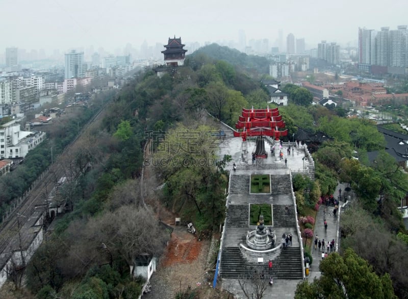 黄鹤楼,摄像机拍摄角度,挡土墙,办公室,纪念碑,天空,石墙,水平画幅,高视角,山