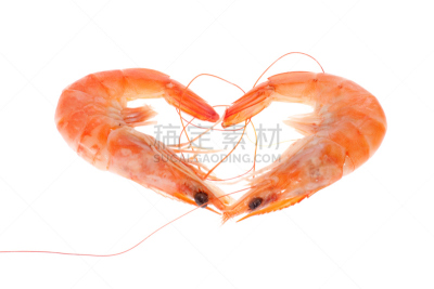 心型,虾,春药,水平画幅,橙色,无人,开胃品,生食,膳食,白色背景