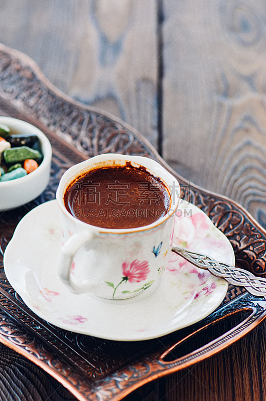 传统,餐盘,土耳其清咖啡,土耳其软糖,饮料,热,暗色,古老的,概念,杯