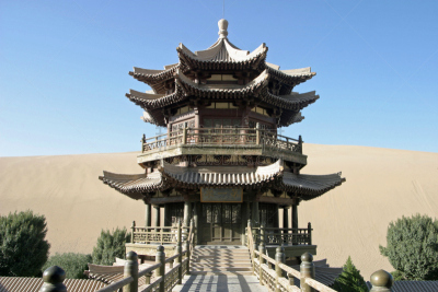 月牙泉,敦煌,寺庙,中国,丝绸之路,沙漠绿洲,水,水平画幅,沙子,无人