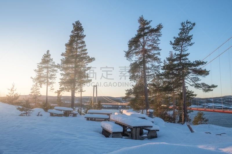 冬天,桥,风景,瑞典,霍加考斯特,水,群岛,水平画幅,高视角,雪