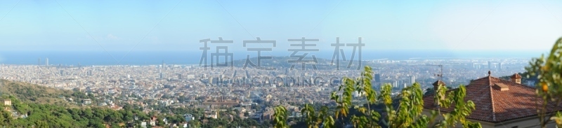 巴塞罗那,天空,外立面,水平画幅,无人,阳台,蓝色,全景,古老的,城市