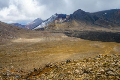 火山口,新西兰,山,横越,两只动物,烟,云景,云,壁纸,巨石