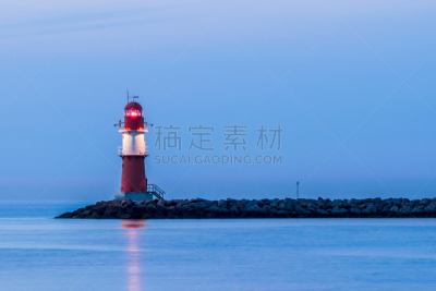 波罗的海,灯塔楼,夜晚,罗斯托克,痣,梅克伦堡前波莫瑞州,博美犬,灯塔,哈巴狗,水