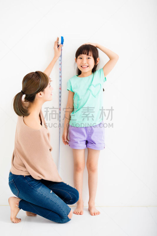 母亲,女儿,身高,高个子,垂直画幅,墙,计量器,单身母亲,充满的