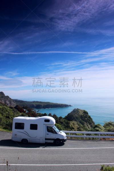 露营车,海洋,白昼,太阳,垂直画幅,旅游目的地,路,路边,陆用车,静止的
