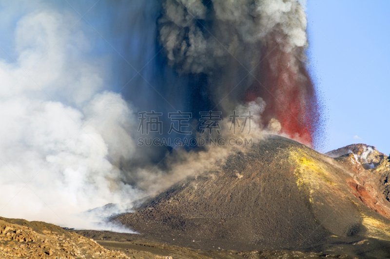 埃特纳火山,力量,渣块熔岩,水平画幅,火山地形,科学,户外,安全,活力,明亮