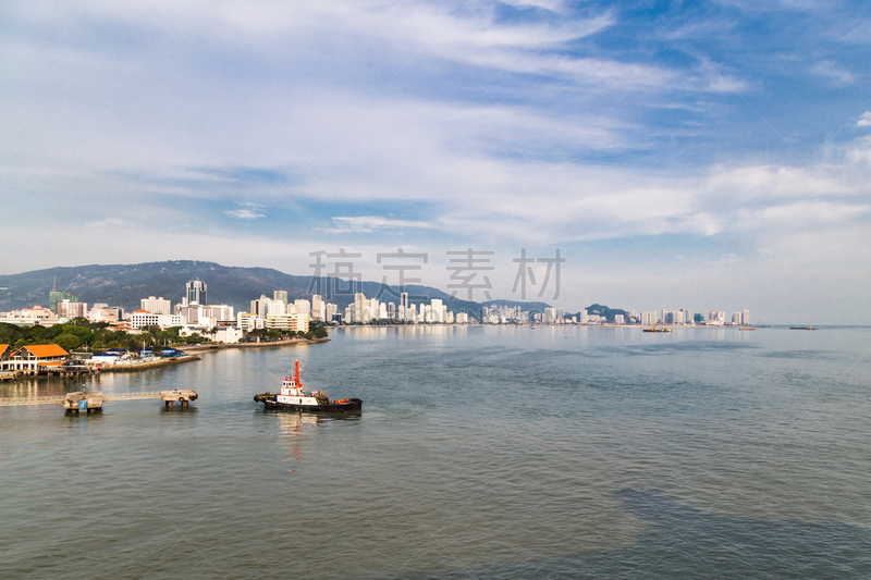 都市风景,海峡,槟榔屿岛,马六甲州,渡轮,著名景点,客轮,户外,天空,建筑