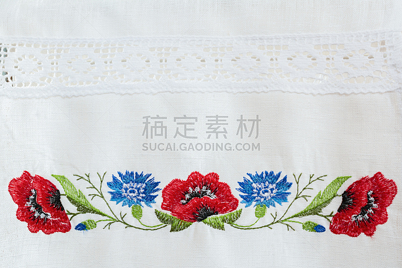 刺绣,白色,毛巾,亚麻布,花纹,青蝇,桌布,矢车菊,传统,水平画幅