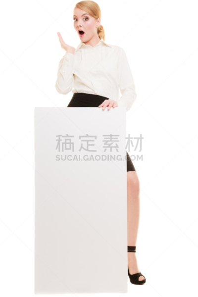 留白,布告栏,女商人,空白的,拿着,垂直画幅,美,美人,纸板