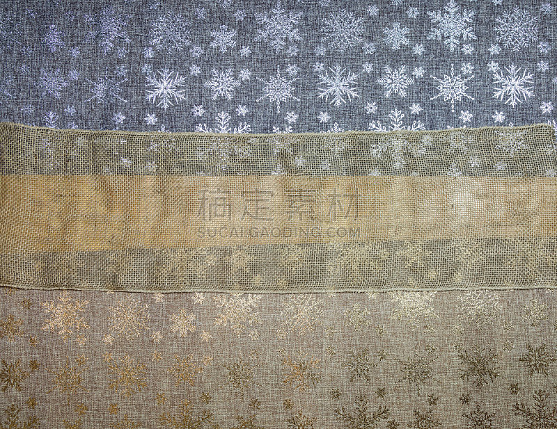 银色,粗麻布,黄金,球,水平画幅,纺织品,雪,古老的,圣诞树