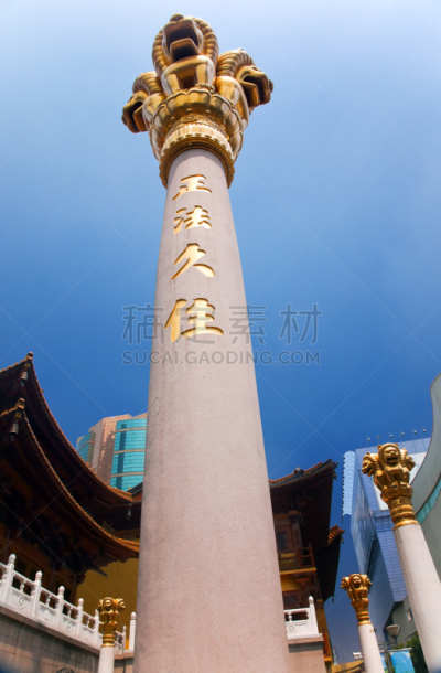 屋顶,上海,寺庙,金狮队,平衡折角灯,黄金,无人,户外,都市风景,佛教