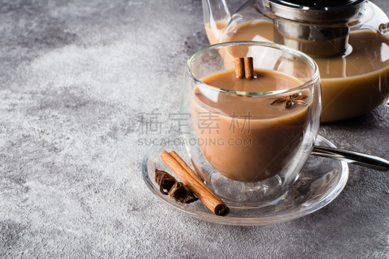 茶,杯,灰色,桌子,香料,轻的,背景聚焦,石材,大吉岭,多香果粉