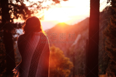 女人,毛织巾,墨西哥人,水平画幅,早晨,黄昏,户外,树林,热,毯子