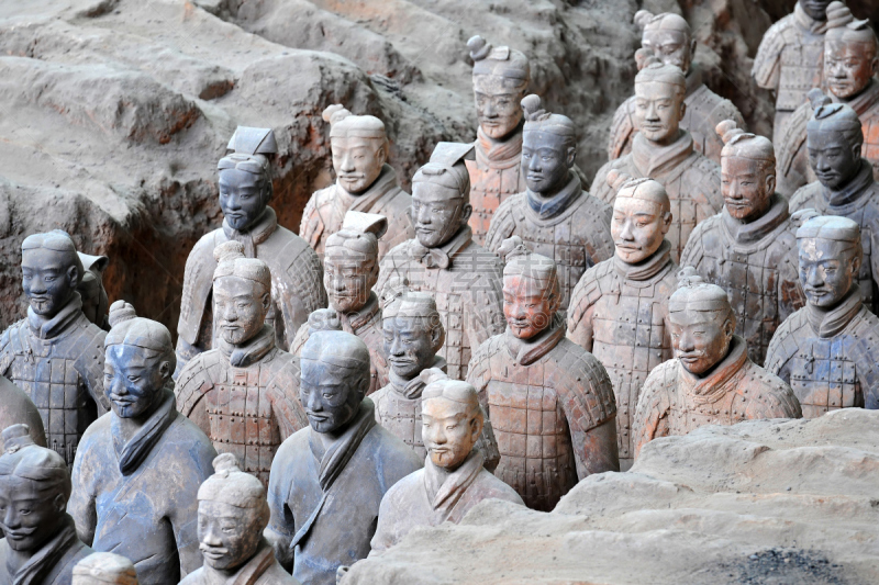 西安,兵马俑,远古的,船首像,水平画幅,陕西省