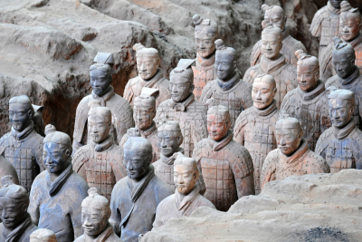 西安,兵马俑,远古的,船首像,水平画幅,陕西省