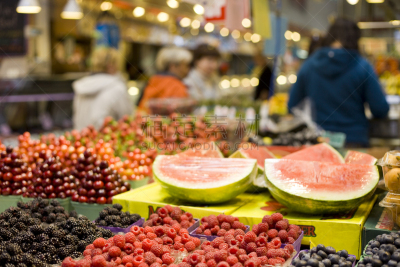 格兰福岛市场,加拿大,温哥华,格兰福岛,蔬菜水果店,商人,饮食,水平画幅,黑刺莓,水果