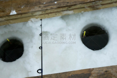 钓竿,冰钓,小屋,冰,里面,短的,水,洞,水平画幅,简易钓鱼