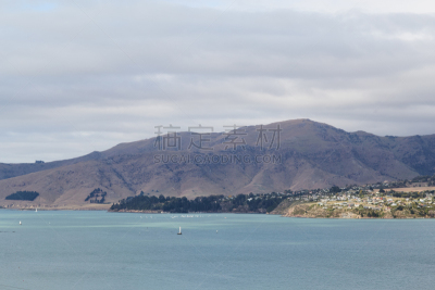 山,akaroa,看风景,高处,海港,水,天空,水平画幅,无人