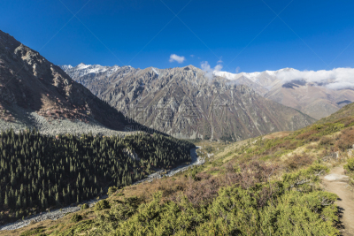沟壑,地形,山,全景,冰河公园,比什凯克,吉尔吉斯斯坦,天空,休闲活动,雪