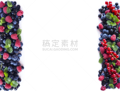 留白,夏天,蓝莓,水果,浆果,熟的,覆盆子,多样,黑刺莓,图像