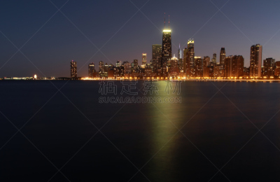 夜晚,芝加哥市,湖尖塔,aon center,芝加哥千禧公园,湖岸大道,芝加哥格兰特公园