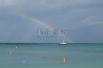彩虹,阿鲁巴,海洋,在上面,热带气候,云,棕榈滩,船,户外,天空
