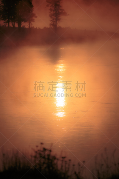 湖,海顿谷,黄石公园,黎明,橙色,美国西部,禅宗,黄石河,夏天,户外