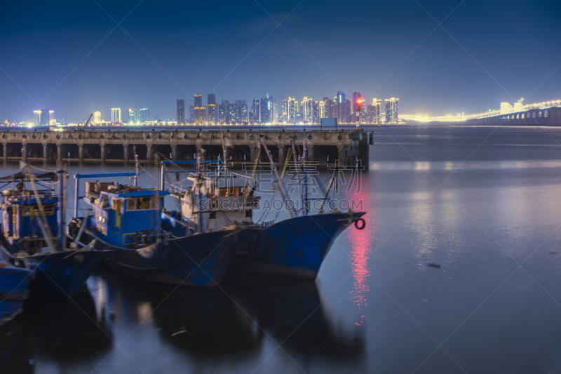 夜晚,客船,海港,厦门,福建省,立交桥,水平画幅,无人,户外,城市