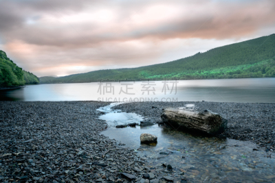 黎明,科尼斯敦湖,在上面,水,水平画幅,山,英格兰,曙暮光,旅行者,户外