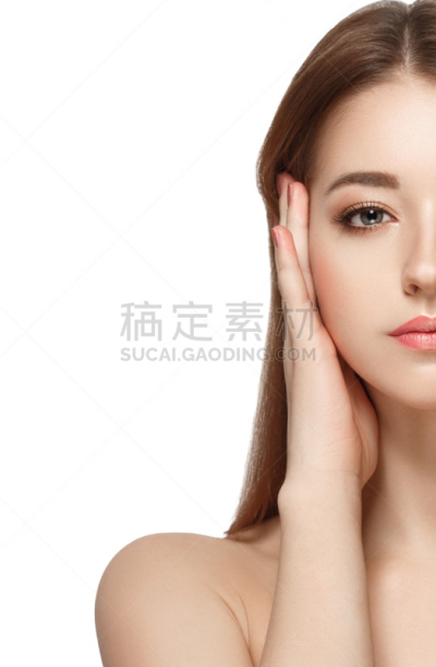 人的脸部,快乐,特写,工作室,肖像,白色,垂直画幅,正面视角,彩妆