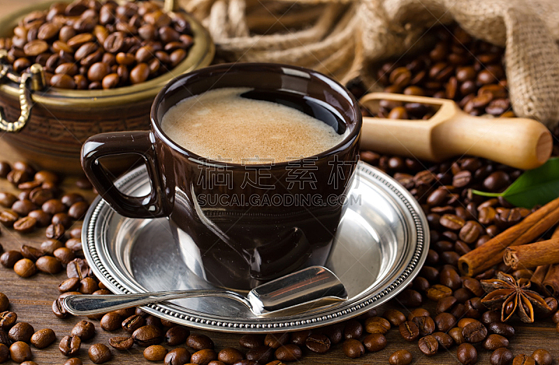 黑咖啡,舀勺,咖啡机,水平画幅,无人,饮料,咖啡,甜点心,大口袋,热