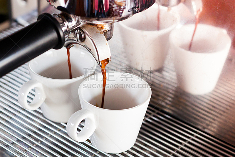 Prepares espresso in  coffee shop with vintage filter style