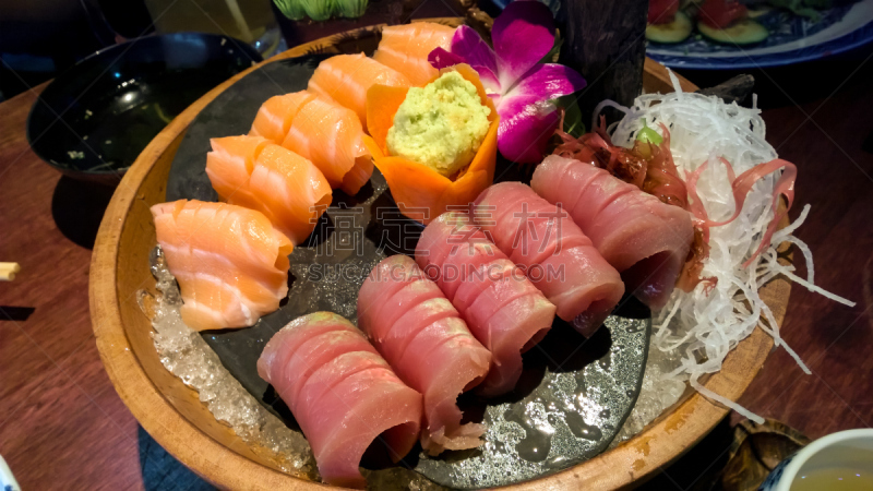 生鱼片,融合菜,白萝卜,长寿饮食,绿芥末酱,亚洲,有机食品,生食,海产,健康食物