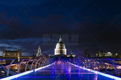 夜晚,伦敦,千年桥,暗色,黄昏,巴洛克风格,现代,圆顶建筑,河流