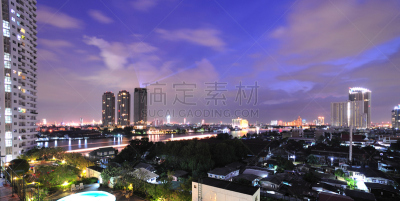 夜晚,都市风景,曼谷,水平画幅,无人,沙吞,户外,城市,泰国,建筑结构