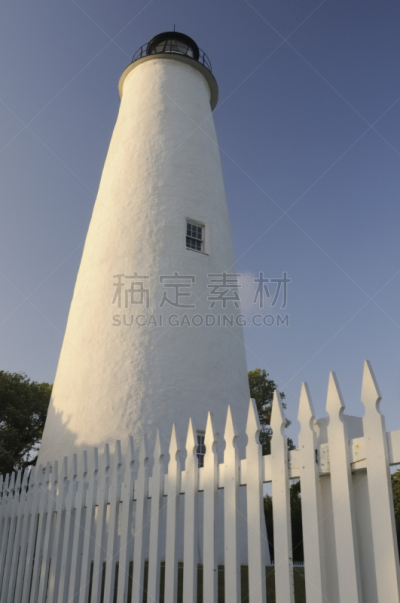 奥卡拉寇克灯塔,垂直画幅,北卡罗来纳,海特瑞斯角,无人,夏天,户外,灯塔楼,白色,彩色图片