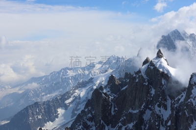 霞慕尼,山,地形,勃朗丛山,岩层,米迪正午峰,勃朗峰,天空,水平画幅,雪
