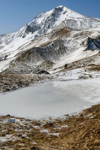 春天,山,自然,万代山,垂直画幅,风景,图像,雪,福岛县,无人