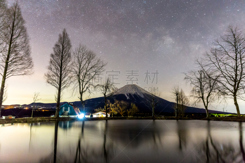 富士山,星星,银河系,水,灵性,里山,水平画幅,雪,月亮,火山地形