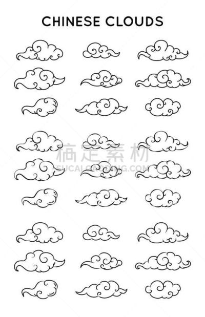 矢量,云,亚洲人种,中国人,日本人,秋天,轮廓,白色,黑色,瓷器