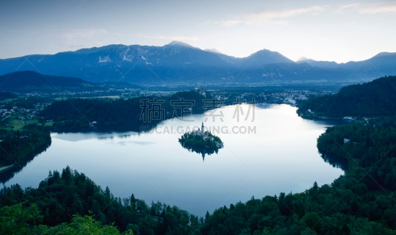 湖,布雷得,斯洛文尼亚,自然,旅游目的地,水平画幅,地形,julian alps,夜晚,全景