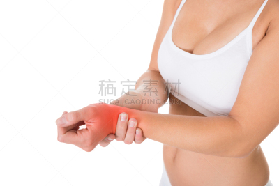 女人,手腕,痛苦,身体受伤,水平画幅,白色背景,人,背景分离,关节炎,关节