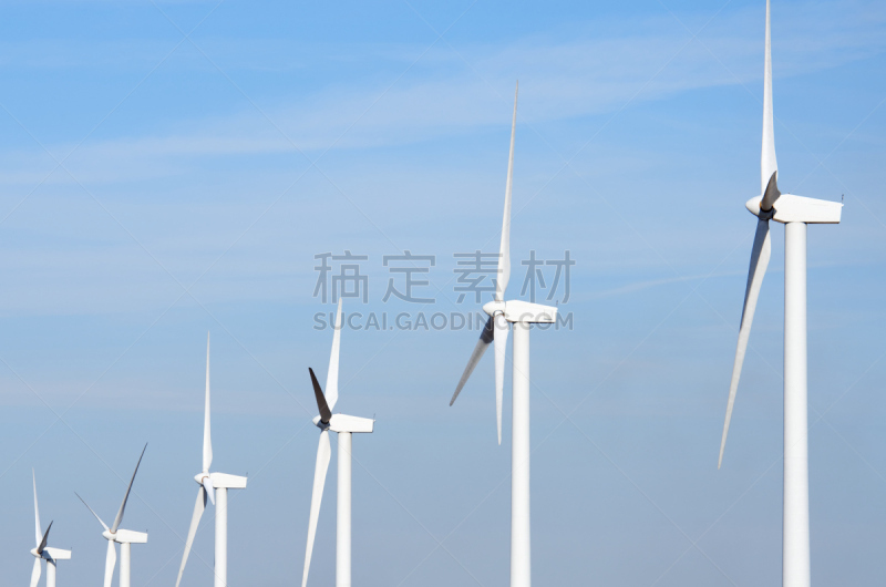 风轮机,有序,天空,风,水平画幅,风力,能源,无人,蓝色,涡轮